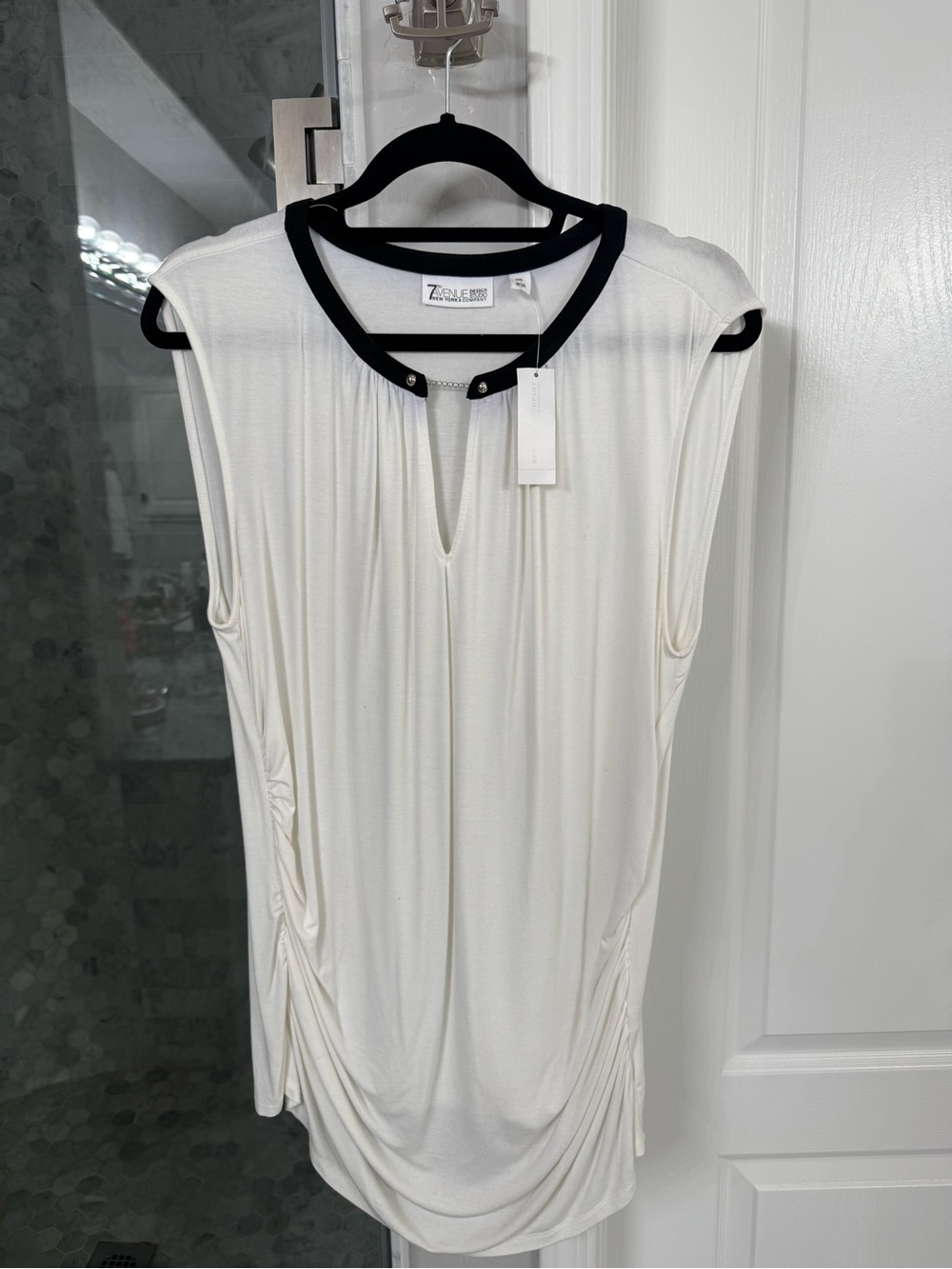 NY & Company 7th Avenue Ivory Black Draped Tunic Top XXL NWT